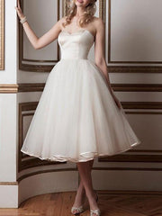Vintage Wedding Dresses Sweetheart Sleeveless A Line Tea Length Bridal Dresses