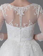 Vintage Wedding Dresses Tulle Bateau 3/4 Length Sleeve A Line Bridal Gown Short Bridal Dress Exclusive