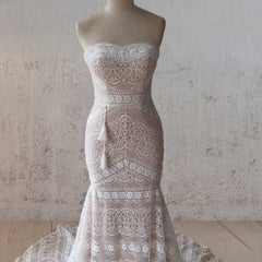 Vintage White Mermaid Lace Wedding Dress with Tassel