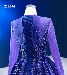 Violet Blue Ball Gowns Beaded Long Sleeve Wedding Dress 222204