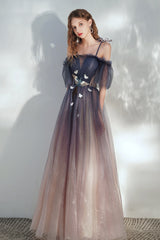 Lovely Spaghetti Straps Lace Long Prom Dress, A-Line Evening Dress