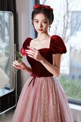 A-Line Short Tulle Floor Length Prom Dress, Lovely Pink Graduation Dress