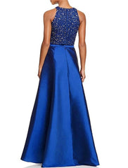 A-Line Wedding Guest Dresses Sparkle Black Dress Plus Size Party Wear Semi Formal Asymmetrical Sleeveless Jewel Neck Fall Wedding Guest Satin with Beading Sequin