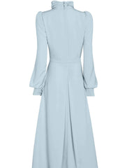 Aimishang A-Line Mother of the Bride Dress Wedding Guest Elegant Petite High Neck Tea Length Long Sleeve with Ruffles Ruching Solid Color