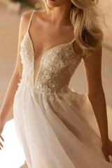 A-line illusion V-neck 3D sticker rural style wedding dress Sexy Beautiful