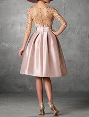 A-Line Cocktail Dresses Elegant Dress Wedding Guest Kentucky Derby Knee Length Half Sleeve Jewel Neck Pocket Satin with Buttons Pocket