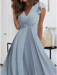 Women's Prom Dress Party Dress Homecoming Dress Long Dress Maxi Dress Blue Sleeveless Pure Color Layered Summer Spring Fall V Neck Fashion Evening Party Wedding Guest Summer Dress