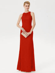 Sheath / Column Mother of the Bride Dress Elegant See Through Illusion Neck Floor Length Lace Sleeveless with Crystals Beading