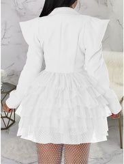 Women's Party Dress Homecoming Dress Cocktail Dress Mini Dress Black White Blue Long Sleeve Plain Mesh Summer Spring Fall Shirt Collar Party Wedding Guest Birthday Vacation