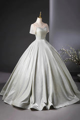 Beautiful Silver Glitter Floor Length Prom Dress, A-Line Short Sleeve Evening Party Dress