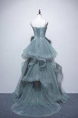 Dusty Green Tulle Lace Floor Length Formal Dress, Beautiful A-Line Evening Party Dress
