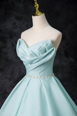 Blue Tulle Floor Length Party Dress, A-Line Strapless Formal Evening Dress