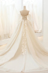 Champagne Lace Long A-Line Ball Gown, Off the Shoulder Evening Party Dress