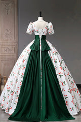 Cute Cherry Pattern Long Princess Prom Dress, White A-Line Evening Party Dress