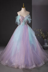 Purple and Blue Tulle Long Prom Dress, Beautiful A-Line Evening Party Dress