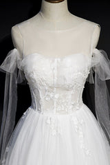 White Lace A-Line Tea Length Prom Dress