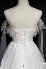 White Lace A-Line Tea Length Prom Dress
