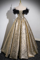 Sparkly Black and Gold Glitter Prom Dresses Ball Gown, Off the Shoulder Evening Party Dress