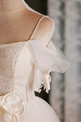 Lovely Spaghetti Strap Tulle Short Prom Dress, Light Champagne A-Line Evening Party Dress