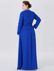 Aimishang A-Line Mother of the Bride Dress Formal Classic & Timeless Elegant & Luxurious Plus Size Straps Floor Length Chiffon Lace Long Sleeve Wrap Included with Pearls Crystals