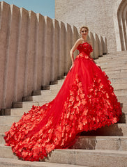 Engagement Open Back Formal Wedding Dresses Ball Gown Square Neck Strapless Chapel Train Lace Bridal Gowns With Crystals Flower