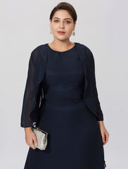 Aimishang  Sheath / Column Mother of the Bride Dress Formal Classic & Timeless Elegant & Luxurious Plus Size Jewel Neck Tea Length Chiffon 3/4 Length Sleeve yes with Pleats Tiered