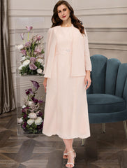 Aimishang  Two Piece A-Line Mother of the Bride Dresses Plus Size Hide Belly Curve Elegant Dress Formal Ankle Length Half Sleeve Jewel Neck Chiffon with Beading