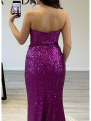 Mermaid / Trumpet Prom Dresses Sparkle Dress Prom Birthday Sweep / Brush Train Sleeveless Off Shoulder Sequined with Sequin