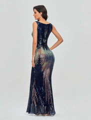 Mermaid / Trumpet Sexy Sparkle & Shine Party Wear Formal Evening Dress Jewel Neck Sleeveless Floor Length Sequined with Sequin