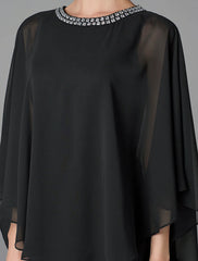 Aimishang  A-Line Mother of the Bride Dress Wedding Guest Plus Size Elegant Jewel Neck Floor Length Chiffon Sleeveless with Beading Fall