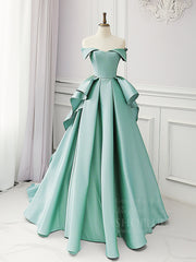 Simple A-Line Satin Blue Long Prom Dress, Blue Satin Long Formal Dress