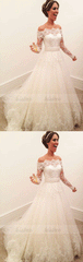 Elegant Wedding Dress, Ivory Wedding Dress, Lace Applique Wedding Dress