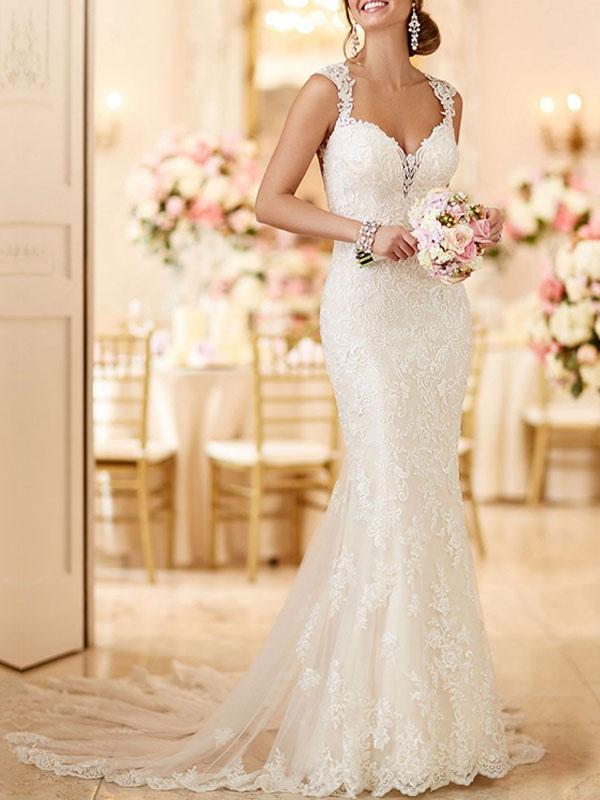 Backless Wedding Bridal Gowns Mermaid Sleeveless Lace Bridal Gowns
