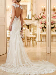 Backless Wedding Bridal Gowns Mermaid Sleeveless Lace Bridal Gowns