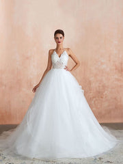 Wedding Dress 2021 Ball Gown Halter Sleeveless Floor Length Lace Tulle Bridal Gowns With Train