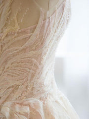 Wedding Dress 2021 Princess Silhouette Floor Length Jewel Neck Sleeveless Natural Waist Lace Tulle Bridal Gowns