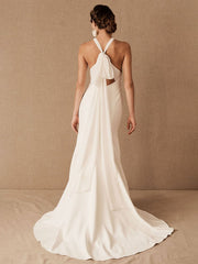 Wedding Dress Halter Sleeveless Bows With Train Bridal Gowns
