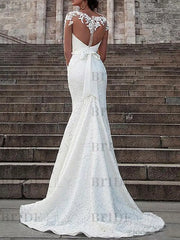 Wedding Dress Lace Illusion Neck Long Sleeves Mermaid Bridal Gowns With Court Train