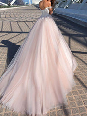 Wedding Dress Princess Silhouette Court Train Off The Shoulder Sleeveless Natural Waist Lace Tulle Bridal Gowns