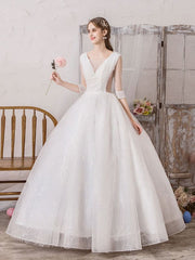 Wedding Dress Princess Silhouette Floor Length V Neck Sleeveless Natural Waist Beaded Lycra Spandex Bridal Gowns
