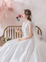 Wedding Dress Princess Silhouette Illusion Neckline Sleeveless Natural Waist Cathedral Train Bridal Gowns