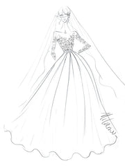 Jewel Neck Long Sleeves Wedding Dress Lace Satin Aline Bridal Dresses with Pockets