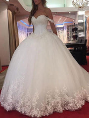 Off-the-Shoulder Princess Wedding Dress Applique Tulle Bridal Dresses Sleeveless