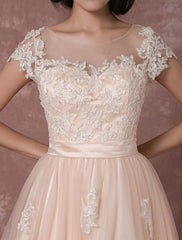 Wedding Dress Short Vintage Bridal Dress Backless Illusion Lace Applique Tea-Length A-Line Reception Bridal Gown Exclusive