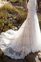 Wedding Dress V Neck Mermaid Sleeveless Lace Embellishment Classic Bridal Gowns With Train