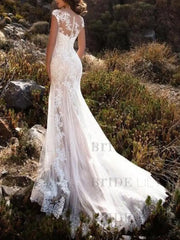 Wedding Dress V Neck Mermaid Sleeveless Lace Embellishment Classic Bridal Gowns With Train