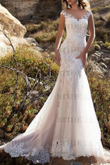 Wedding Dress V Neck Mermaid Sleeveless Lace Embellishment Classic Bridal Gowns With Train