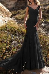 Wedding Dress V Neck Mermaid Sleeveless Lace Embellishment Classic Bridal Gowns With Train