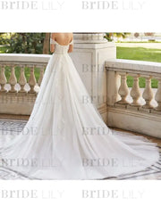 Wedding Dress With Train V Neck Sleeveless Off Shoulder Lace Tulle Bridal Dresses