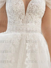 Wedding Dress With Train V Neck Sleeveless Off Shoulder Lace Tulle Bridal Dresses